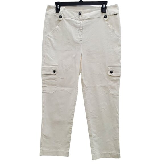 St. John Women's White Cotton‎ Blend Casual Cropped Leg Cargo Pants USA Made 10 - Picture 1 of 6